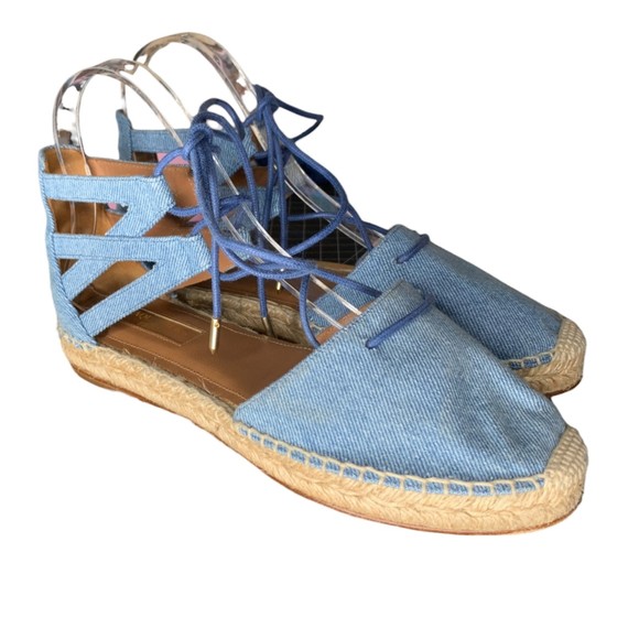 Aquazzura Women Belgravia Blue Denim Espadrilles Sandals Size 36.5 100% Auth - Picture 2 of 11